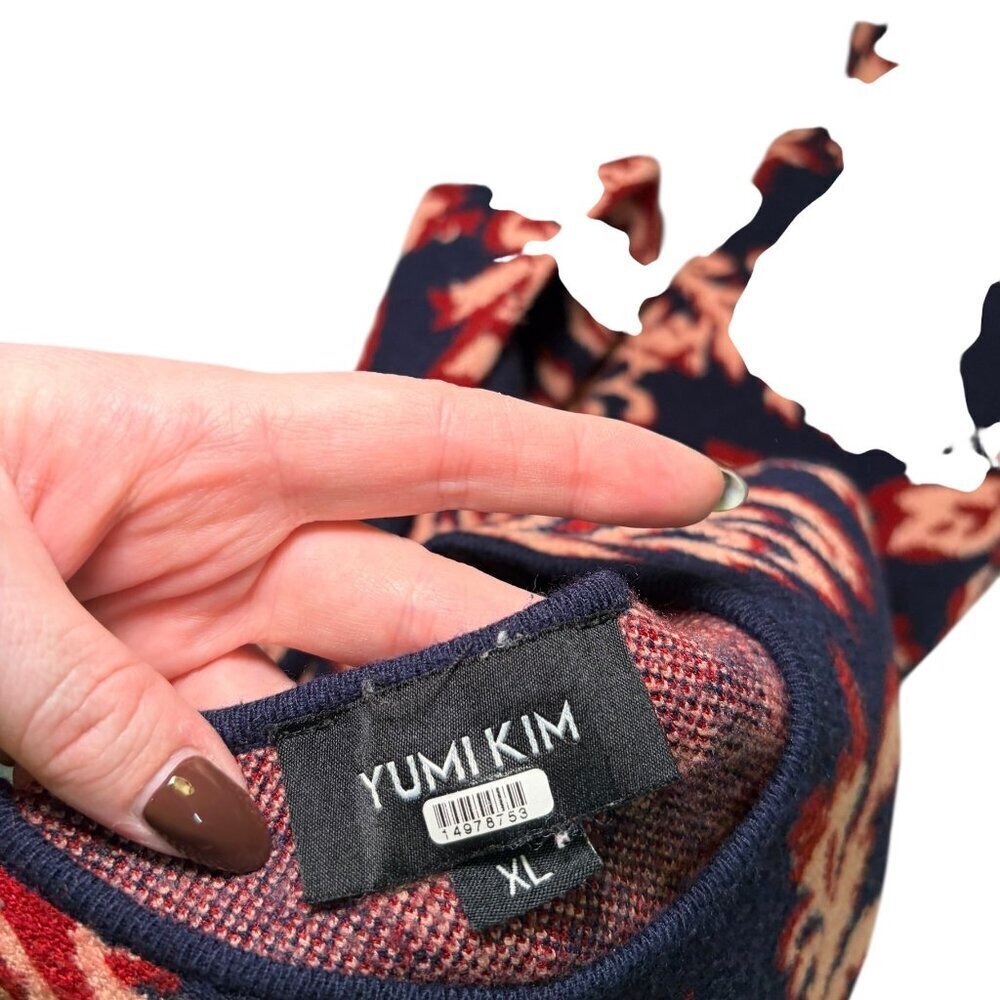 Yumi Kim Zelda Midi Dress XL Paisley Knit Sleeveless Navy Red Fall Winter - Picture 6 of 7